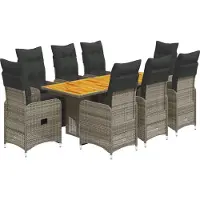 vidaXL 9-delige Bistroset met kussens poly rattan grijs