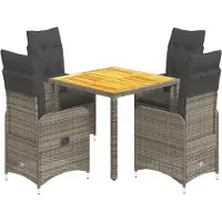 vidaXL 5-delige tuin-bistroset met kussens, grijs, polyrotan