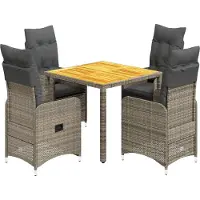 vidaXL 5-delige Bistroset met kussens poly rattan grijs