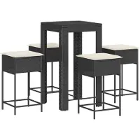 vidaXL 5-delige tuinbarset met kussens, zwart, polyrotan