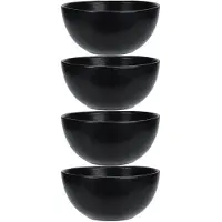 Excellent houseware Soepkommen - 4x - Lava stone - keramiek - D15 x H7 cm - zwart - Stapelbaar - Kommetjes
