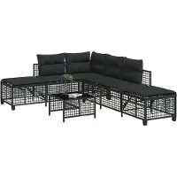 vidaXL 3-delige Loungeset met kussens poly rattan zwart