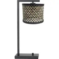 Steinhauer Zwarte tafellamp Stang 3715ZW met naturel / zwart bamboe kap