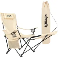 VirtuFit Campingstoel opvouwbaar met voetsteun - Strandstoel - Beige