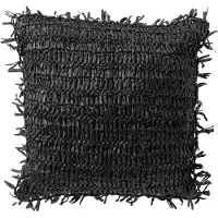 Dutch decor - ANTONIO - Kussenhoes 45x45 cm - effen kleur met raffia - Raven - zwart