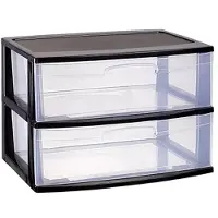 Forte Plastics Plasticforte Ladeblokje organizer 2x lades - zwart/transparant - L56 x B40 x H41 cm - plastic - Ladeblok