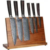 Shinrai Japan - Messenset met Blok - 6 delig - Koksmes - Mes - Hammered RVS - Magnetisch Messenblok Enkelzijdig
