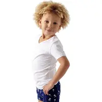 Little label T-shirt van katoen - set van 3 wit Jongens Stretchkatoen V-hals - maat 122/128