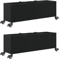 vidaXL Plantenbakken met wielen 2 st 107x32x38 cm poly rattan zwart
