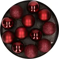 COSY&TRENDY 12x Donkerrode kunststof kerstballen 6 cm - Mat/glans - Onbreekbare plastic kerstballen - Kerstboomversiering donkerrood