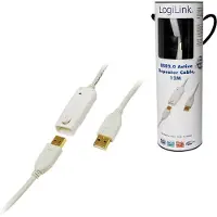 Logilink USB-kabel USB 2.0 USB-A stekker, USB-A bus 12.00 m Wit Vergulde steekcontacten, UL gecertificeerd UA0092