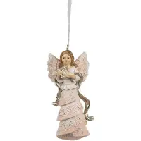 Clayre & Eef Kersthanger Engel 4x3x10 cm Roze Kunststof Kerstboomversiering Roze Kerstboomversiering