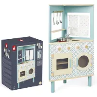 Janod Keuken - Trio - Houten Speelgoedkeuken Met 3 Kanten Waaraan Je Kunt Spelen! - Inclusief 5 Accessoires - Hoogte Van Werkblad 51.3 Cm - Geschikt Vanaf 3 Jaar
