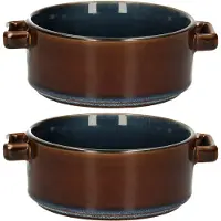 Cosy & Trendy Kommetjes/soepkommen voor dessert/ontbijt - 2x - Porselein - D13 x 5.5 cm - blauw - Kommetjes