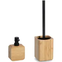 Zeller WC-borstel in houder met zeeppompje - bamboe hout - Badkameraccessoireset