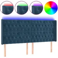 vidaXL Hoofdbord LED 183x16x118/128 cm fluweel donkerblauw