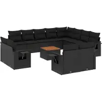 vidaXL 13-delige Loungeset met kussens poly rattan zwart