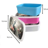 MuchoWow Broodtrommel Wit - Lunchbox Pauw - Pauwenveren - Vogel - Jungle - Bloemen - Brooddoos 18x12x6 cm - Brood lunch box - Broodtrommels voor kinderen en volwassenen