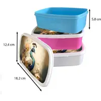 MuchoWow Broodtrommel Blauw - Lunchbox Pauw - Pauwenveren - Bloemen - Vogels - Botanisch - Brooddoos 18x12x6 cm - Brood lunch box - Broodtrommels voor kinderen en volwassenen