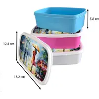 MuchoWow Broodtrommel Roze - Lunchbox Olieverf - Paraplu - Vrouw - Straat - Kunst - Brooddoos 18x12x6 cm - Brood lunch box - Broodtrommels voor kinderen en volwassenen