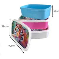 MuchoWow Broodtrommel Roze - Lunchbox Tijger - Olieverf - Dieren - Kunst - Brooddoos 18x12x6 cm - Brood lunch box - Broodtrommels voor kinderen en volwassenen