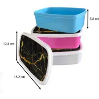 MuchoWow Broodtrommel Blauw - Lunchbox Marmer - Goud - Zwart - Marmerlook - Luxe - Glitter - Brooddoos 18x12x6 cm - Brood lunch box - Broodtrommels voor kinderen en volwassenen