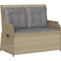 vidaXL - Tuinbankje - verstelbaar - met - kussens - poly - rattan - beige