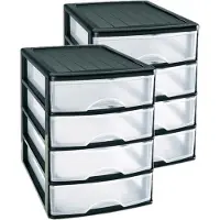PlasticForte Ladeblok/bureau organizer met 4 lades - 2x - zwart/transparant - L35 x B27 x H35 - Opruimen/opbergen laatjes