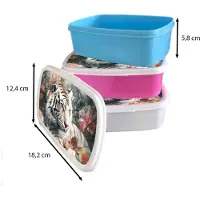 MuchoWow Broodtrommel Blauw - Lunchbox Tijger - Wilde dieren - Bloemen - Jungle - Brooddoos 18x12x6 cm - Brood lunch box - Broodtrommels voor kinderen en volwassenen