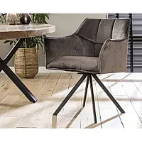 Meubelplaats Eetkamerstoel Raster draaibaar - Antraciet Velours - eetkamerstoelen set van 2
