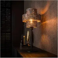Meubelplaats Tafellamp Met Lantaarnontwerp in Zwart-Bruin - 1L Lantern - 28x28x58 cm - Stijlvolle Tafellamp Voor Woonkamer en Slaapkamer - Unieke Sfeermaker - Geschikt voor Moderne en Klassieke Interieurs