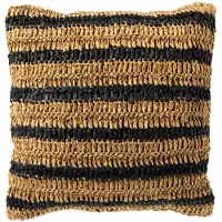 Dutch decor - ANTONY - Kussenhoes 45x45 cm - strepen van raffia - Raven - zwart en bruin