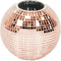 Housevitamin Kaarshouder - Disco Theelichthouder- Glas- Roze - 12,5x12,5x10,5cm