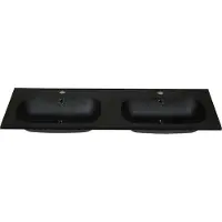 Vente-unique Dubbele inbouwwastafel in hars met steenlook - Zwart - L120 x B46 cm - ATIWA