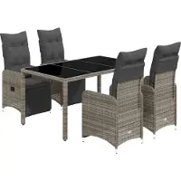 vidaXL 5-delige tuin-bistroset met kussens, grijs, polyrotan