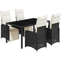 vidaXL 5-delige Bistroset met kussens poly rattan zwart