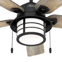 Hunter Santorini ventilator m. licht, hout/zwart, hout licht, Woon-/ Eetkamer, Hout, Industrieel design