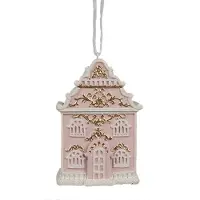 Clayre & Eef Kersthanger Gingerbread house 6x4x9 cm Roze Kunststof Kerstboomversiering Roze Kerstboomversiering