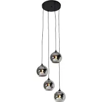 QAZQA Smart hanglamp zwart met smoke glas incl. 4 Wifi A60 - Wallace