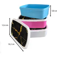 MuchoWow Broodtrommel Roze - Lunchbox Marmer - Goud - Zwart - Marmerlook - Glitter - Brooddoos 18x12x6 cm - Brood lunch box - Broodtrommels voor kinderen en volwassenen