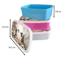 MuchoWow Broodtrommel Blauw - Lunchbox Kolibrie - Vogels - Bloemen - Natuur - Brooddoos 18x12x6 cm - Brood lunch box - Broodtrommels voor kinderen en volwassenen