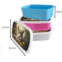 MuchoWow Broodtrommel Roze - Lunchbox Uil - Vogels - Bloemen - Natuur - Brooddoos 18x12x6 cm - Brood lunch box - Broodtrommels voor kinderen en volwassenen