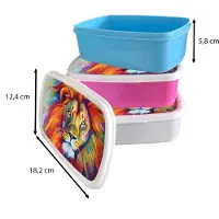 MuchoWow Broodtrommel Blauw - Lunchbox Leeuw - Dieren - Olieverf - Regenboog - Brooddoos 18x12x6 cm - Brood lunch box - Broodtrommels voor kinderen en volwassenen