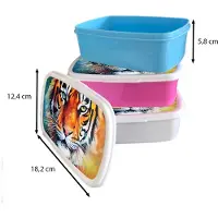 MuchoWow Broodtrommel Roze - Lunchbox Tijger - Dieren - Olieverf - Kunst - Brooddoos 18x12x6 cm - Brood lunch box - Broodtrommels voor kinderen en volwassenen