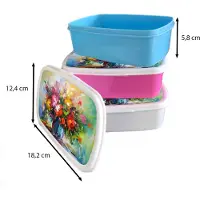 MuchoWow Broodtrommel Wit - Lunchbox Bloemen - Kleurrijk - Bloempot - Olieverf - Brooddoos 18x12x6 cm - Brood lunch box - Broodtrommels voor kinderen en volwassenen