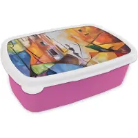 MuchoWow Broodtrommel Roze - Lunchbox Abstract - Kunst - Schilderij - Kleuren - Brooddoos 18x12x6 cm - Brood lunch box - Broodtrommels voor kinderen en volwassenen