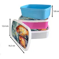 MuchoWow Broodtrommel Blauw - Lunchbox Vissen - Water - Dieren - Kunst - Olieverf - Brooddoos 18x12x6 cm - Brood lunch box - Broodtrommels voor kinderen en volwassenen
