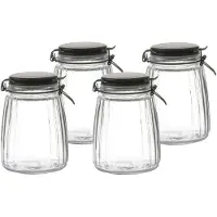 Urban Living Voorraadpot/bewaarpot - 4x - 1,5L - glas - met beugelsluiting - mat zwarte deksel - Voorraadpot