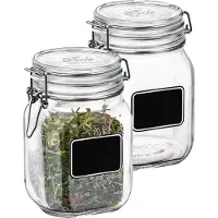 Bormioli Rocco Voorraad/weckpot - 2x - glas - transparant - krijtplaatje - 16 x 10,6 cm - 1 L