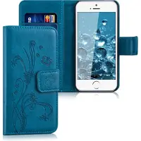 Kwmobile telefoonhoesje geschikt voor Apple iPhone SE (1.Gen 2016) / iPhone 5 / iPhone 5S - Backcover voor smartphone - Hoesje met pasjeshouder in donkerblauw - Stengels en Vlinder design